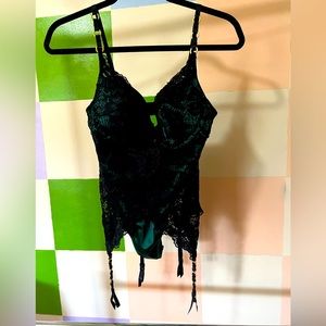 Padded lace onesie with garter straps